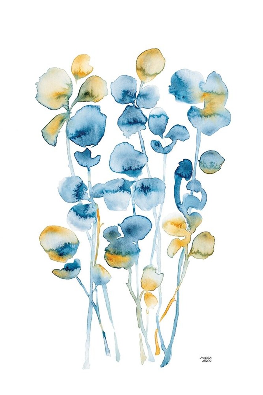 Blue and Gold Watercolor Floral Poster Print by Andrea Bijou - Item # VARPDXRB13086AB